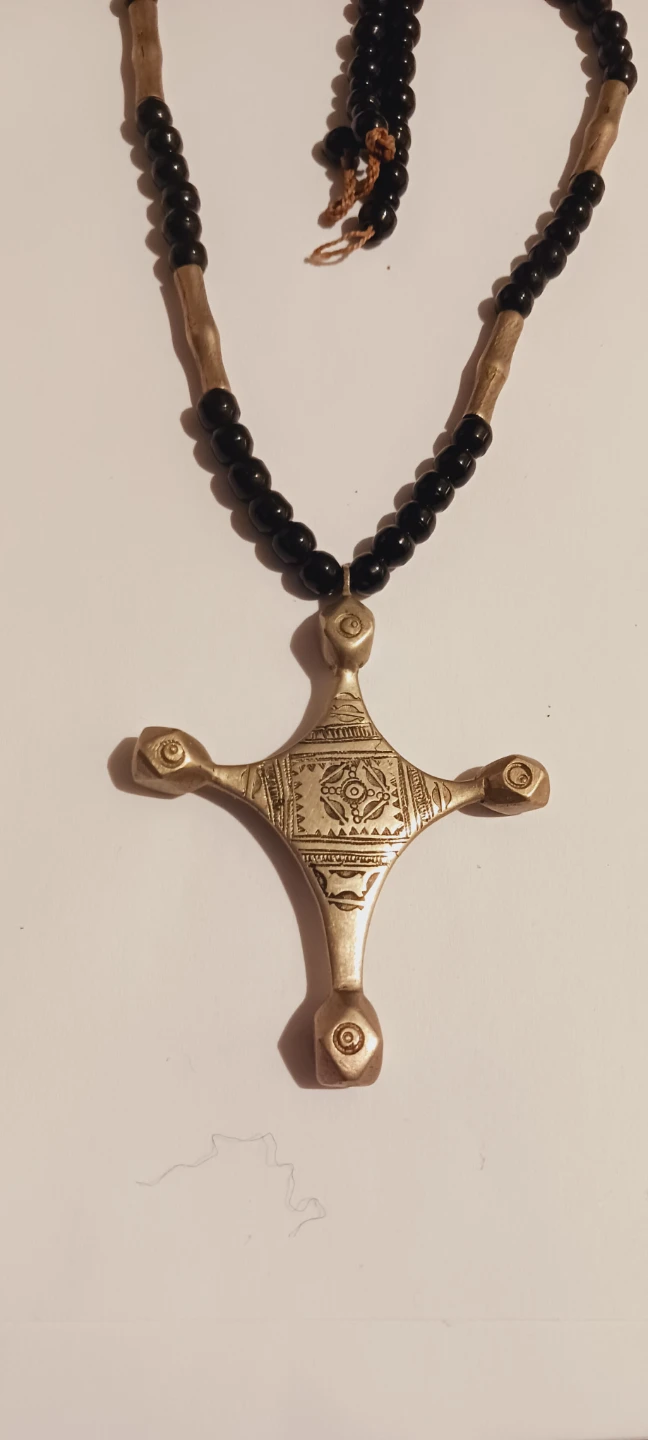 African Tribal Cross Pendant stone beaded necklace - photo 2