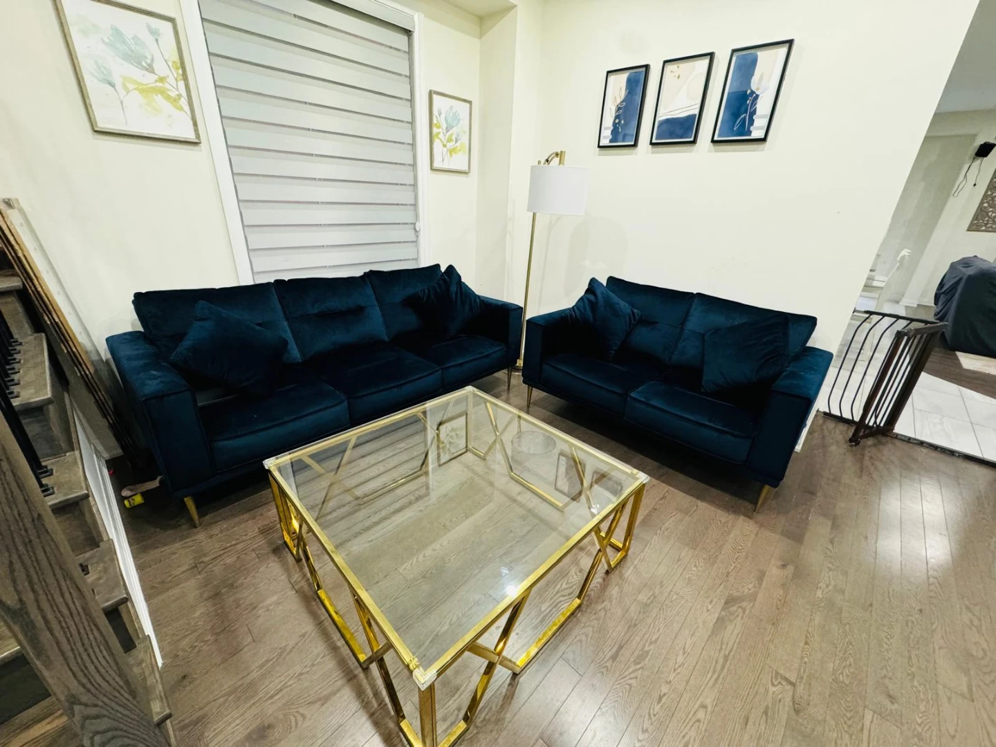 Ashley Blue Velvet Sofa Set