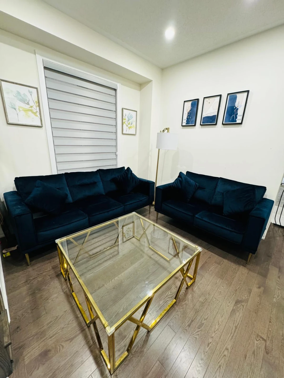Ashley Blue Velvet Sofa Set - photo 4