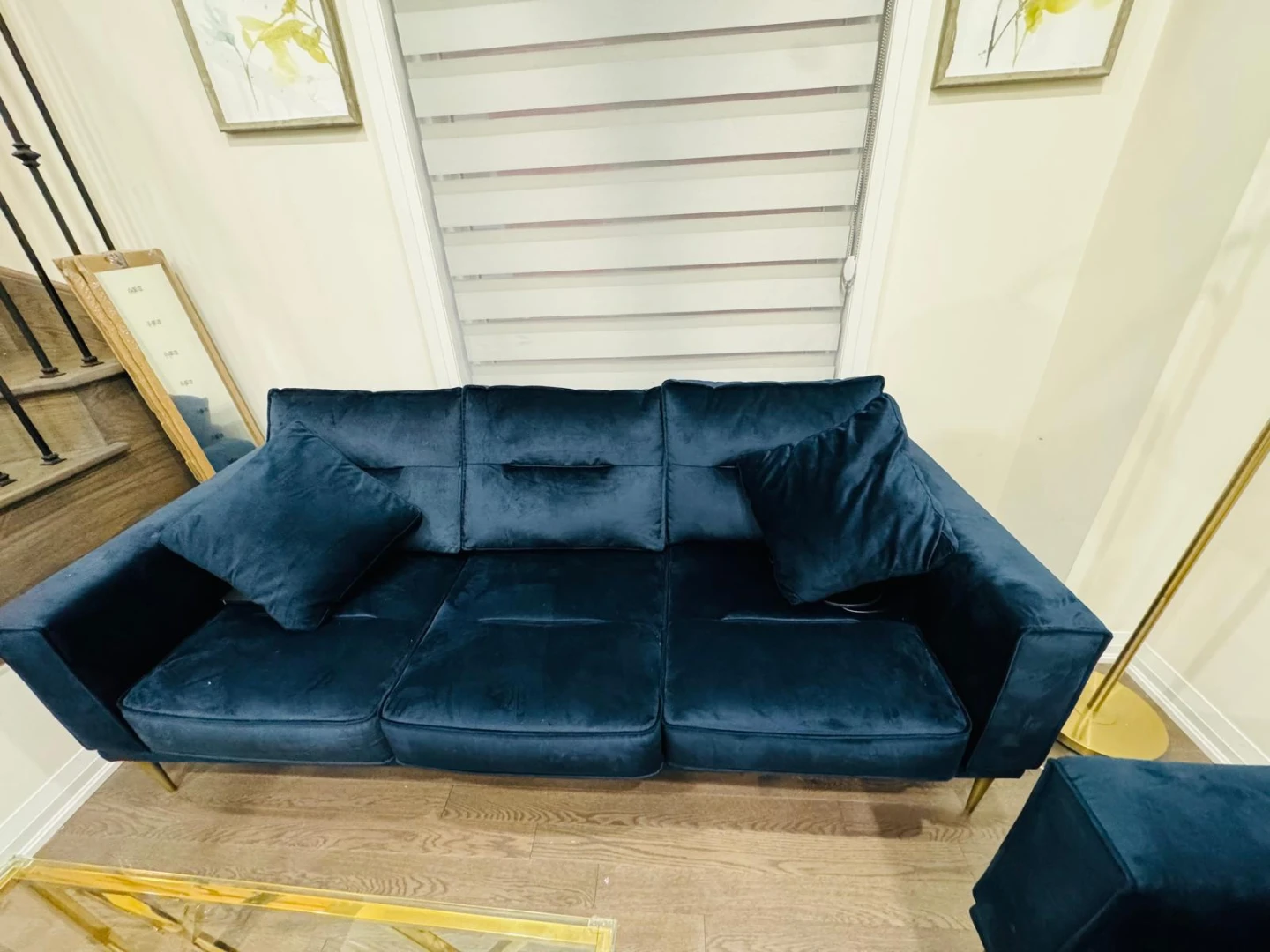 Ashley Blue Velvet Sofa Set - photo 5