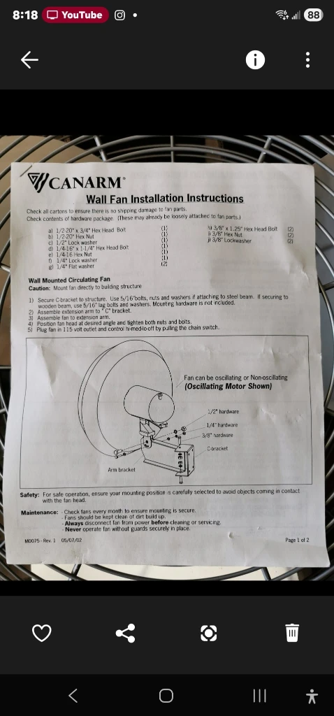CANARM 24" Oscillating Circulating Fan