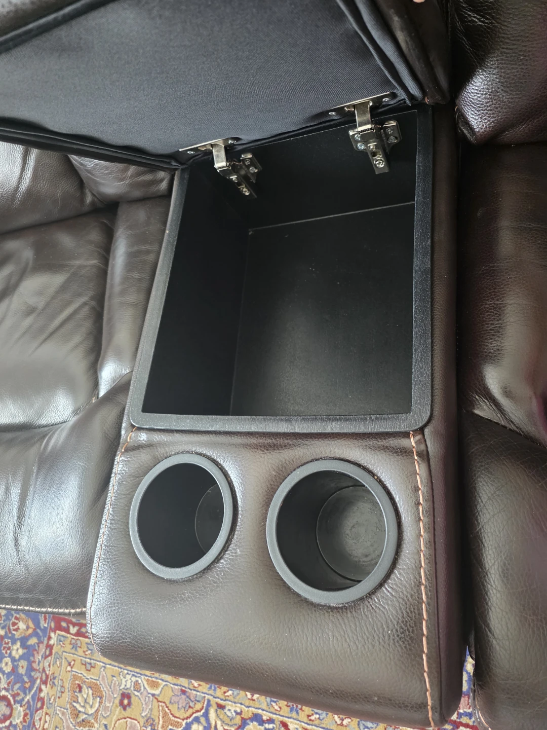 Dark Brown Leather Loveseat Recliner with Storage & Cup Holders - photo 4