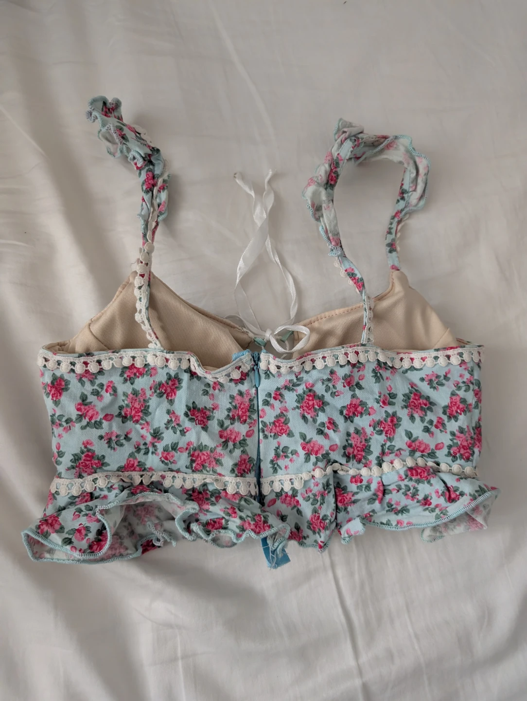 Blue Floral Lace-Up Crop Top Sexy Spaghetti Top Summer - photo 2