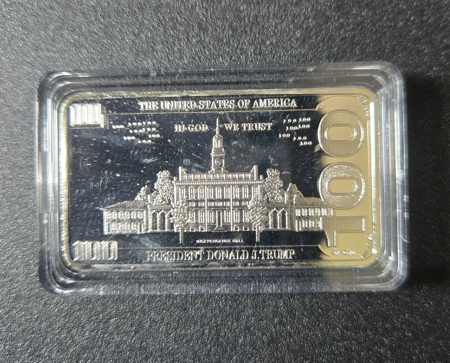 Donald Trump 100 Dollar Bill Silver Plated Bar - photo 2