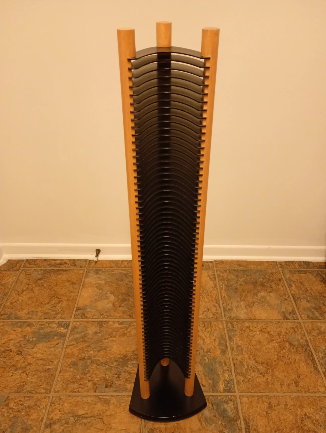 Wooden and Black CD Tower Storage Rack