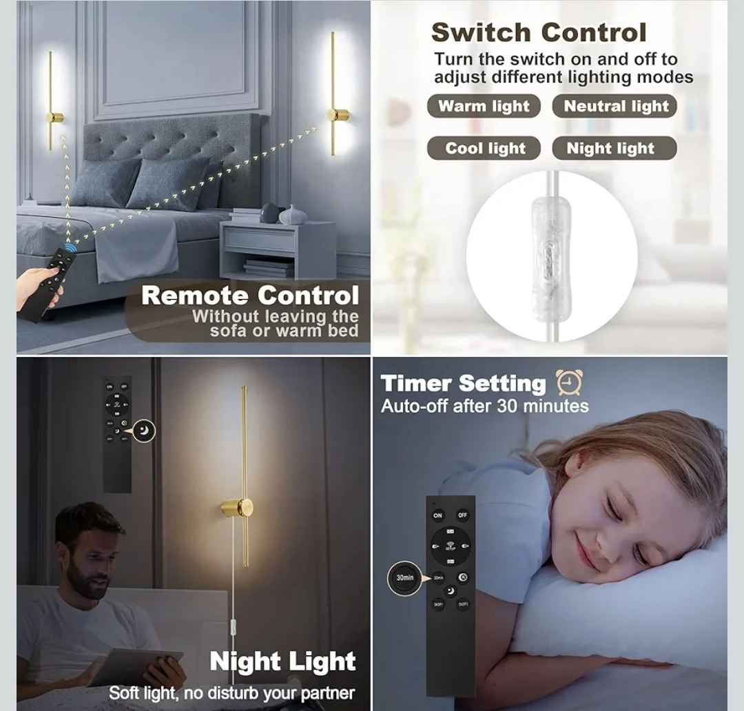 Gold Modern LED Wall Sconce Lamp with Remote - photo 3