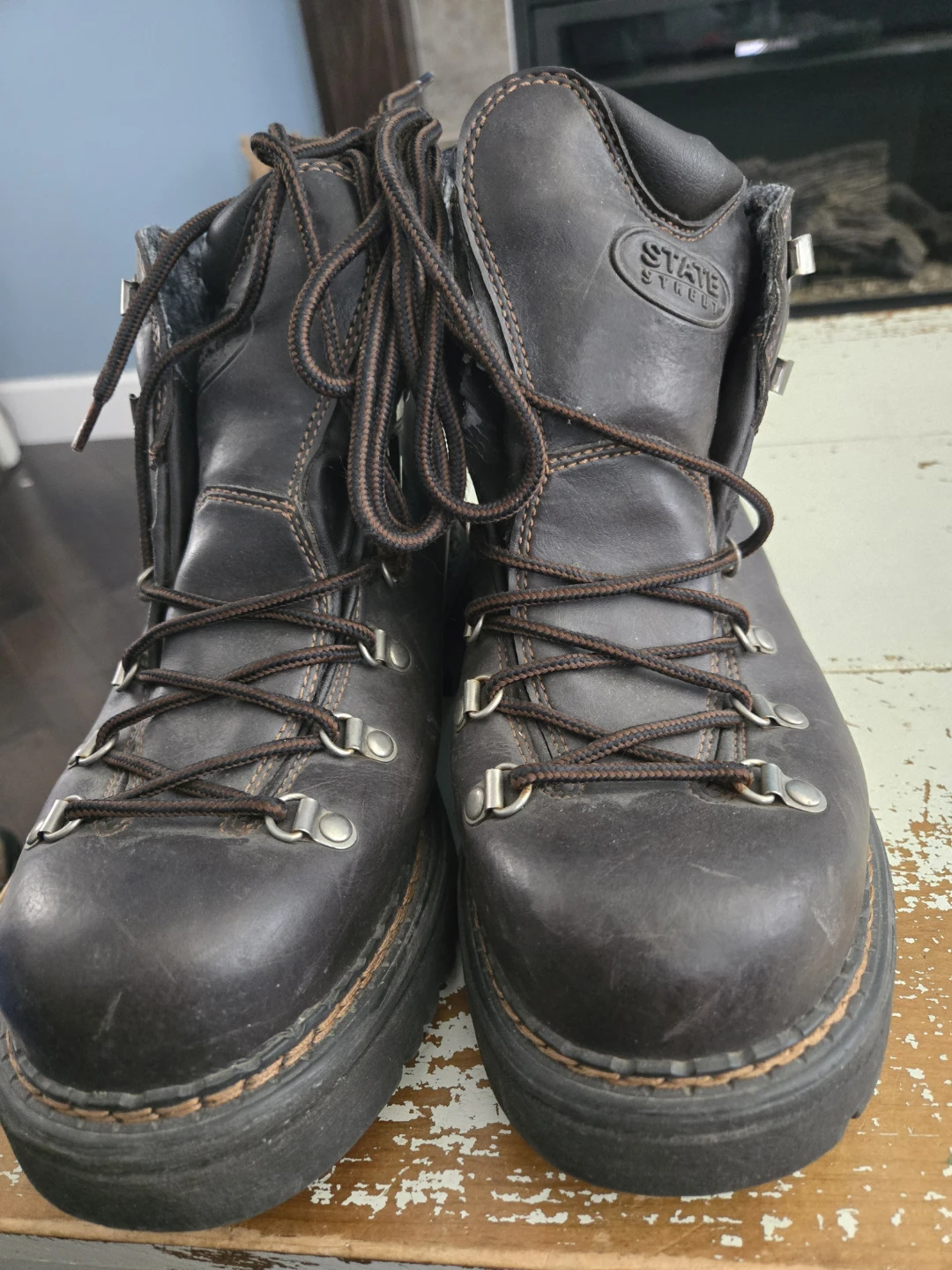 State Street Brown Leather Fur-Lined Hiking Boots
