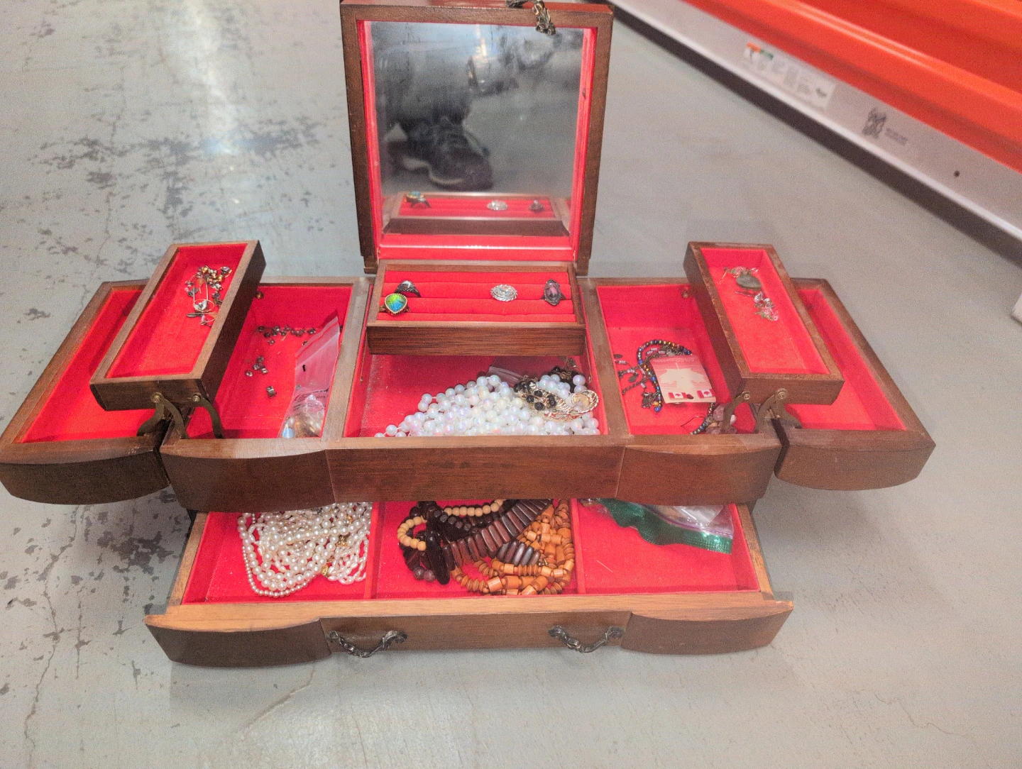 Wooden Jewellery Box with Mirror