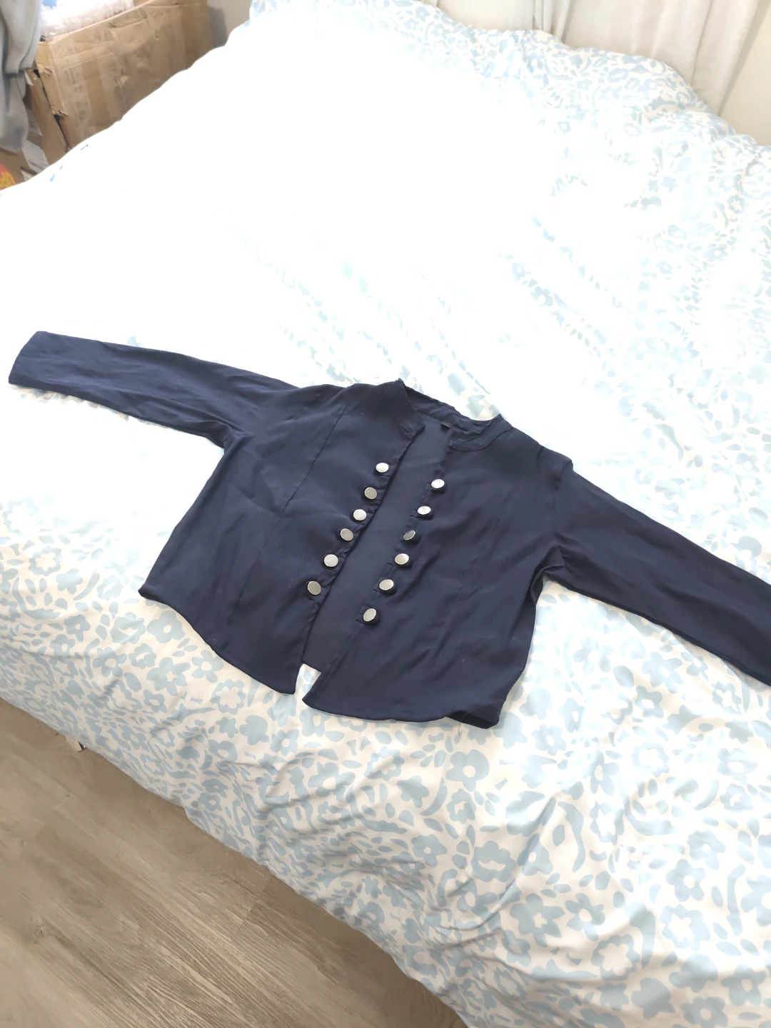 Navy Blue Double-Breasted Button-Up Jacket - photo 2