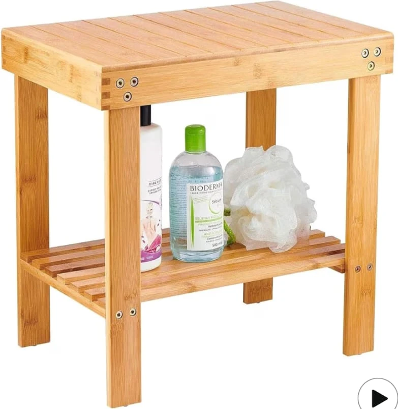 Bamboo Shower Bench with Shelf