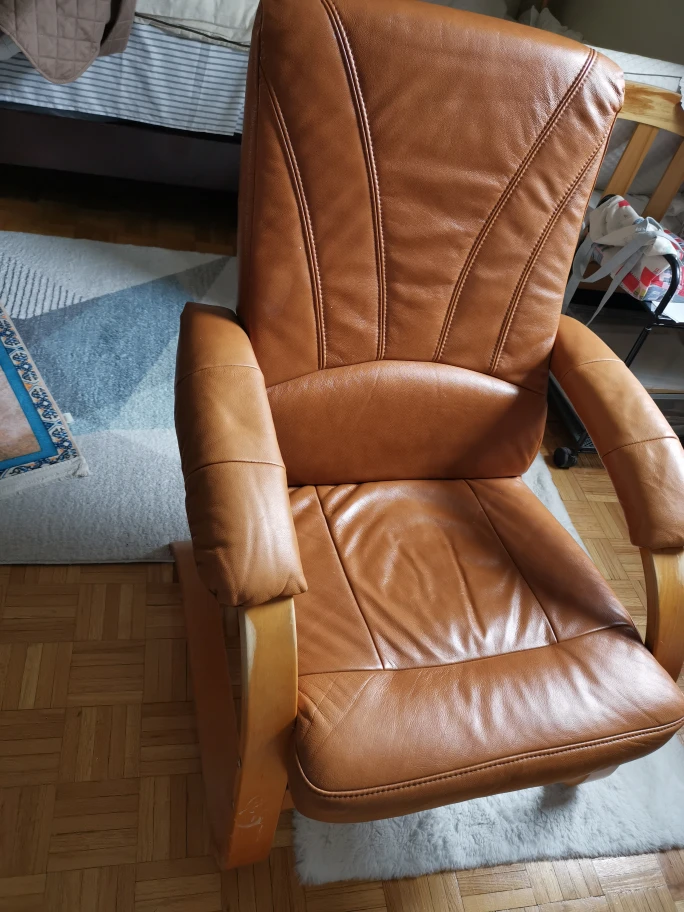 Brown Leather Glider Chair with Wooden Base - photo 4