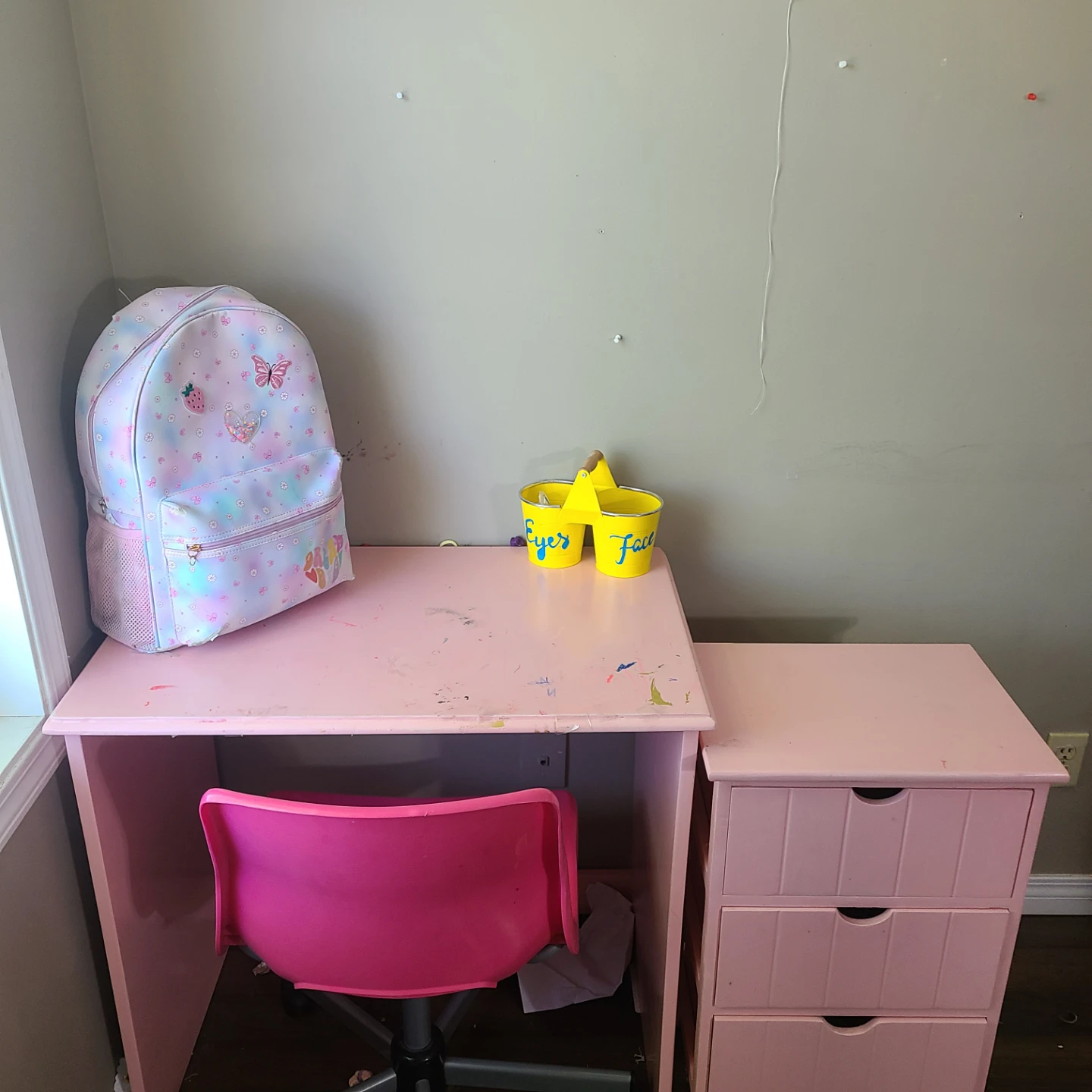 Pink Kid's Desk with Chair and Matching Nightstand
