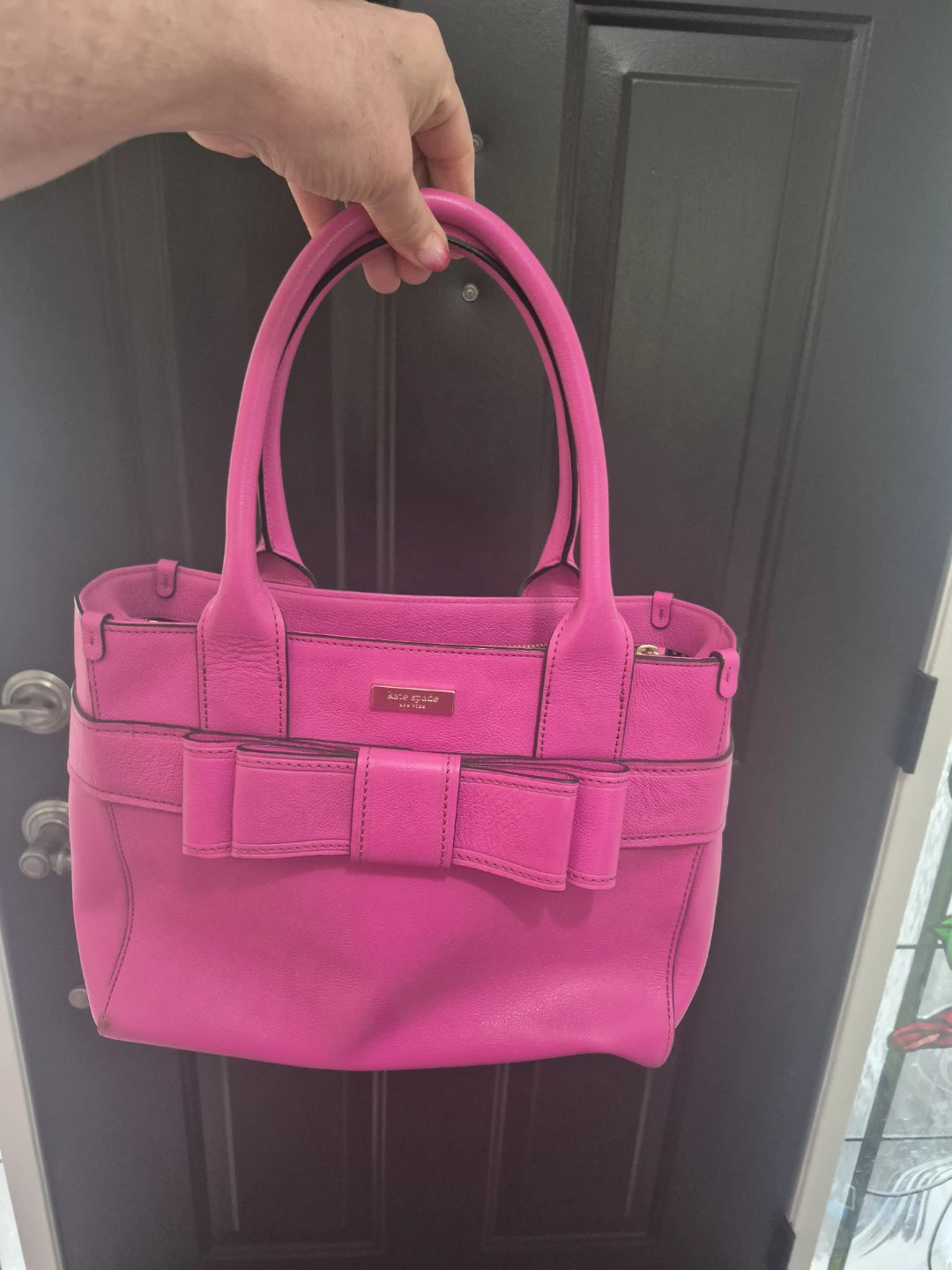 Kate Spade Pink Leather Tote Bag with Bow Accent