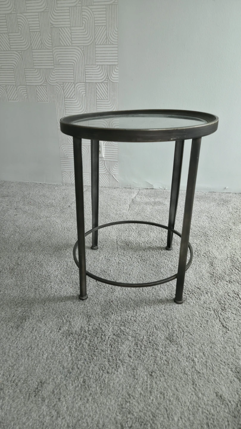 Round Metal Frame End Table with Glass Mirror Top - photo 2
