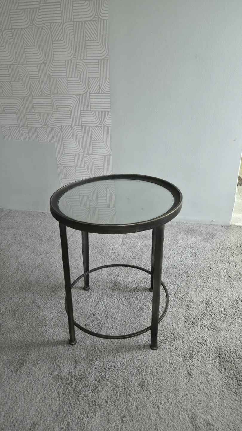 Round Metal Frame End Table with Glass Mirror Top