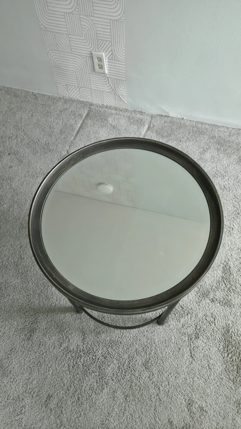 Round Metal Frame End Table with Glass Mirror Top - photo 3