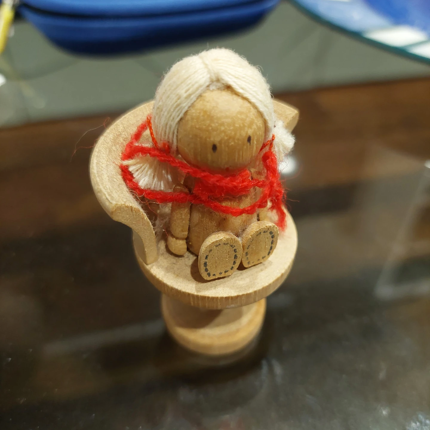 Handmade Wooden Doll in Chair - photo 2
