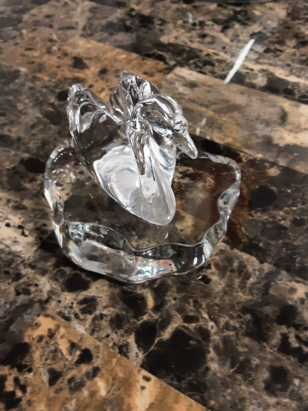 Clear Glass Swan on a floating glass rock