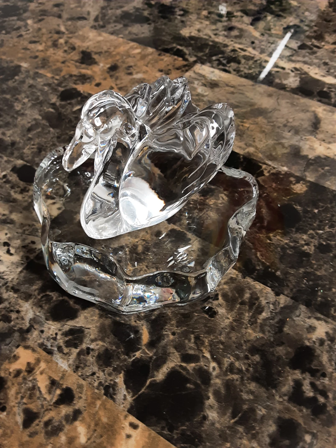 Clear Glass Swan on a floating glass rock - photo 2