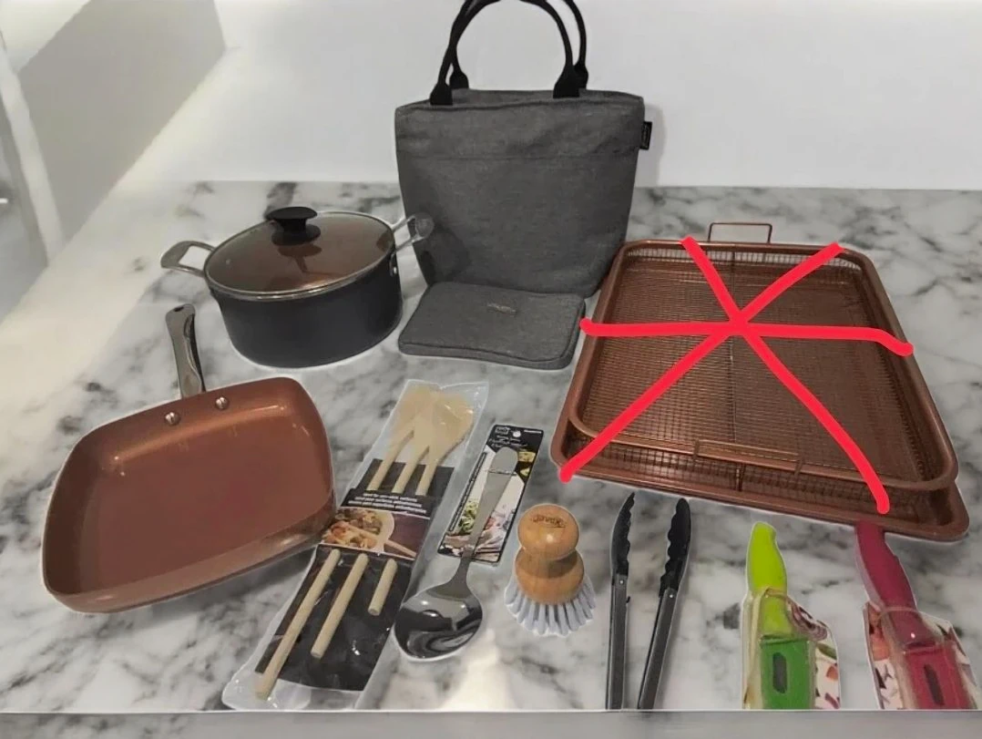12 kitchenware copper cookware set, utensils lunch bag.🥕