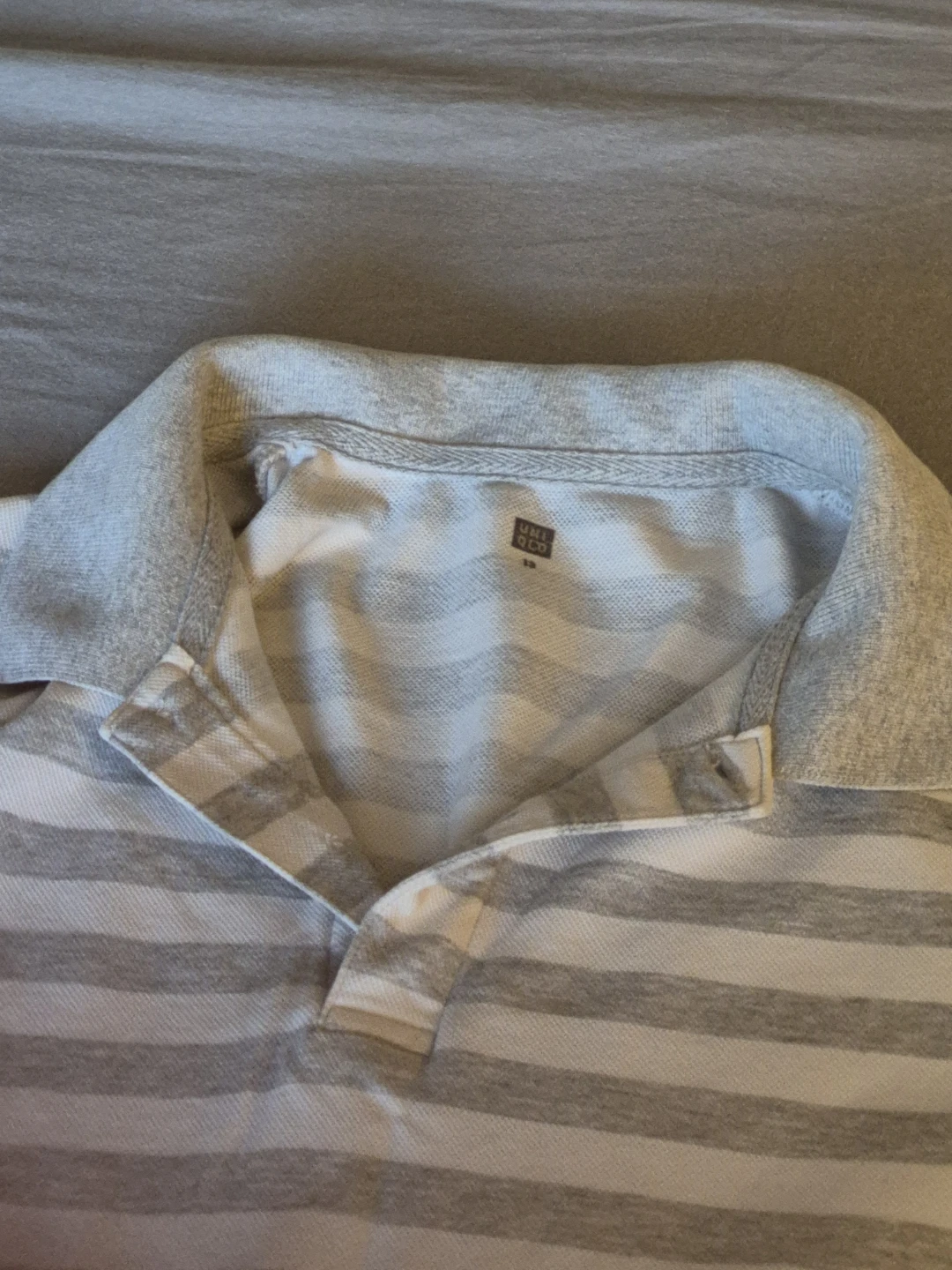 kids Uniqlo13 light Grey and white stripped collar shirt