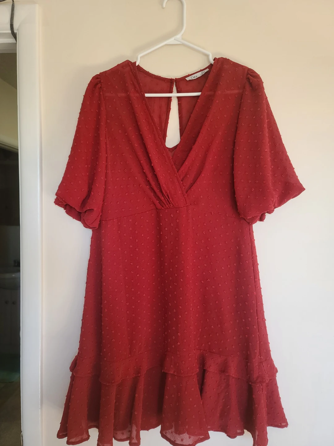 Dex Red Swiss Dot Ruffle Dress