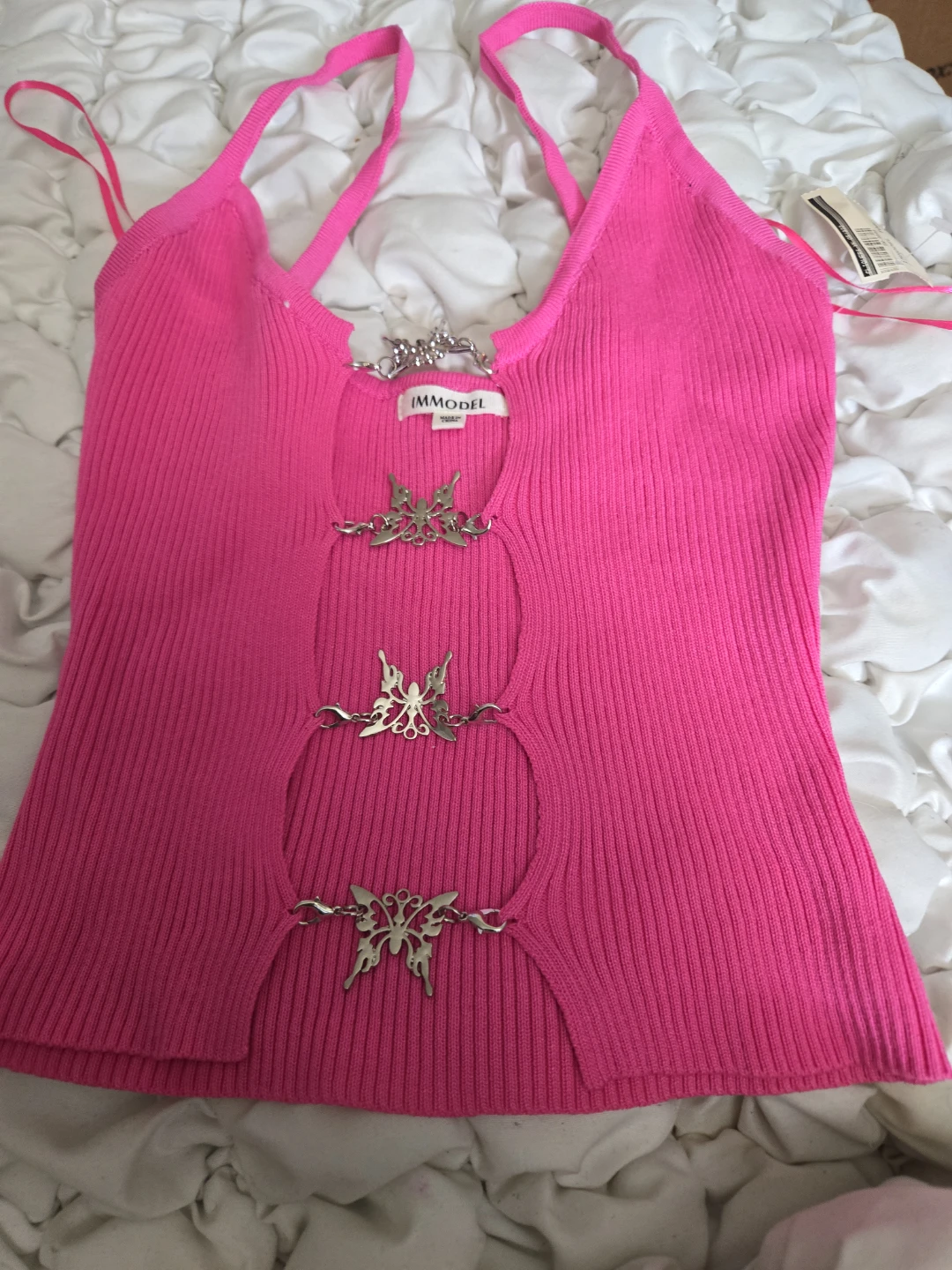 Immodel Pink Butterfly Halter Top