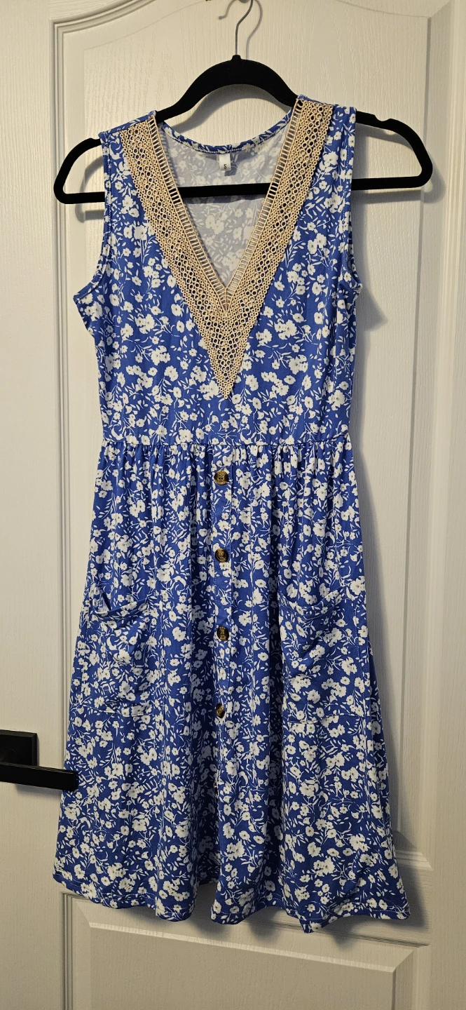 Blue Floral Sundress with Crochet Neckline Small - photo 2