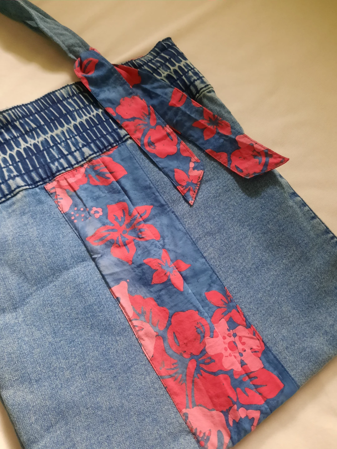 Denim Tote Bag with Floral Accent - photo 4
