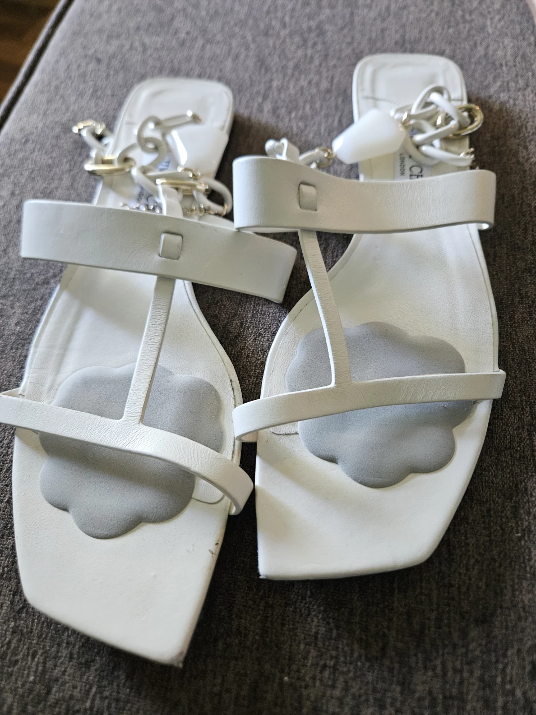 Jimmy Choo White Leather Chain Strap Sandals Size 42 - photo 2