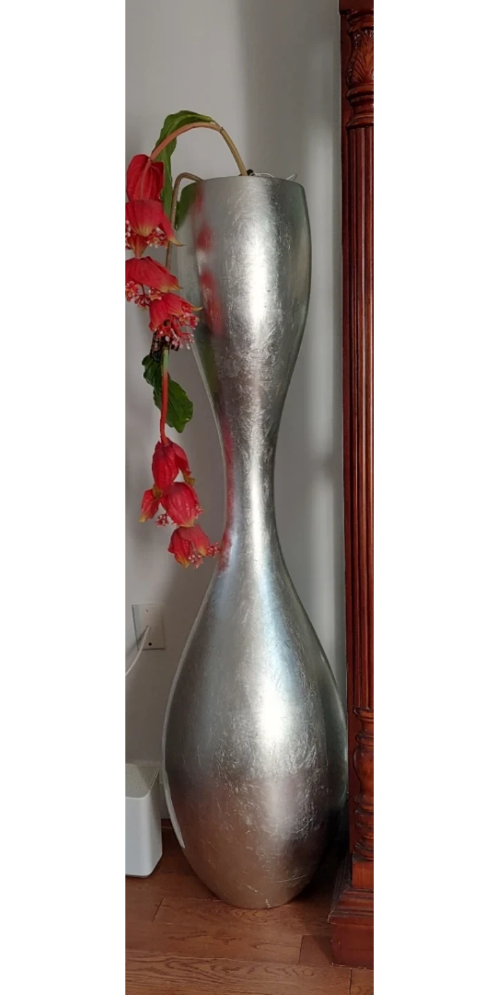 Tall Silver Floor Vase