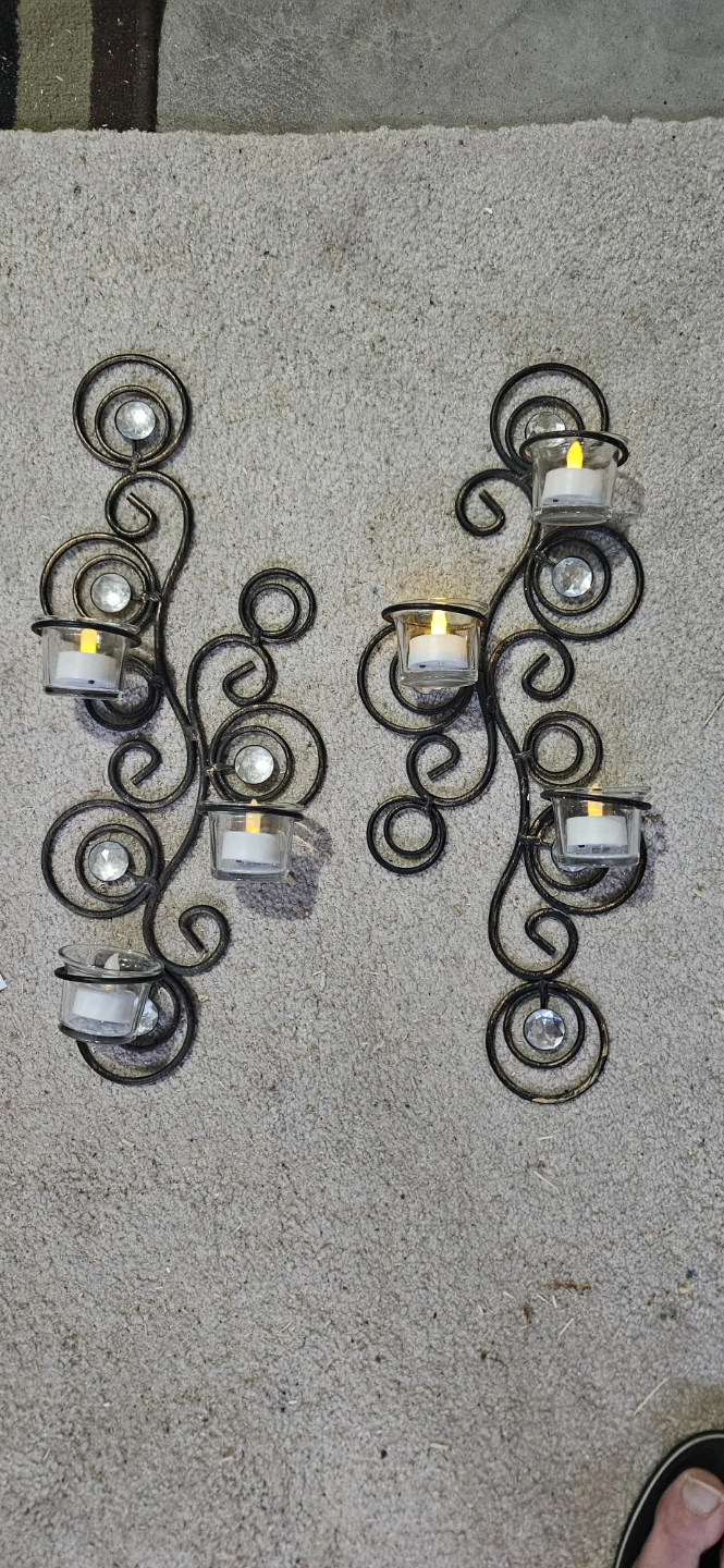 Set of 2 Swirl Design Wall Sconces with Candle Holders