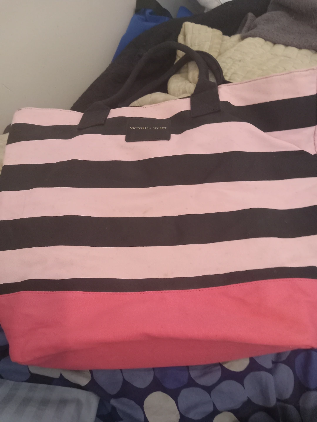 Victoria's Secret Pink & Black Striped Tote Bag