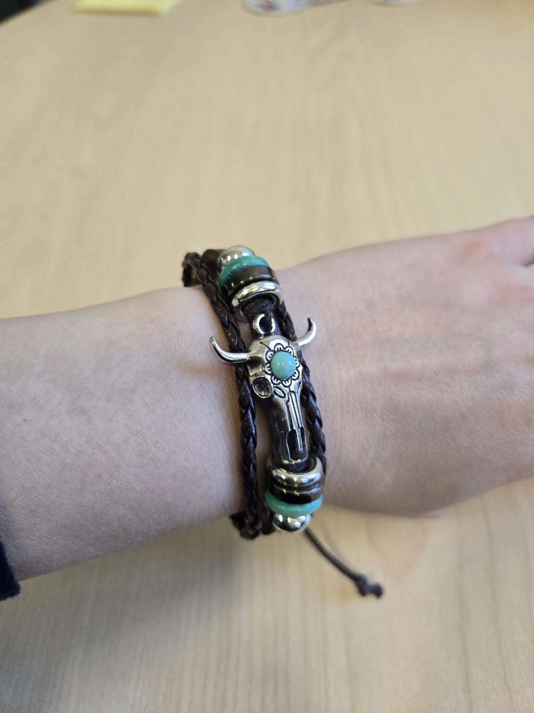 Leather Bracelet with Bull Skull Charm - photo 3