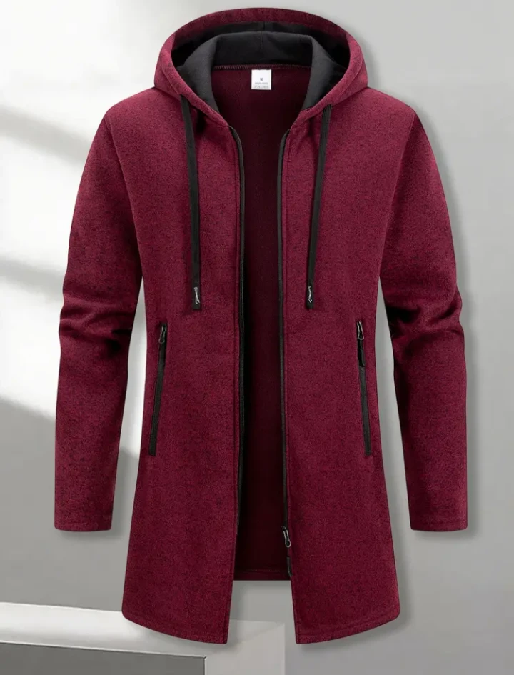 Brand New Men's Burgundy Longline Hooded Jacket - Size M