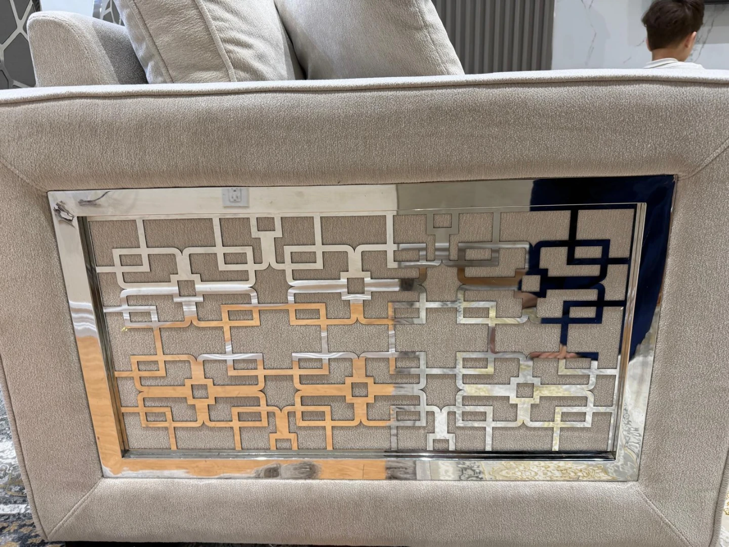 Light Beige Sofa with Decorative Metal Accents - photo 5
