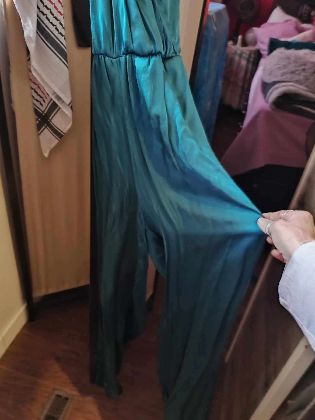 Teal Halter Neck body suit with Crystal Chain Detail