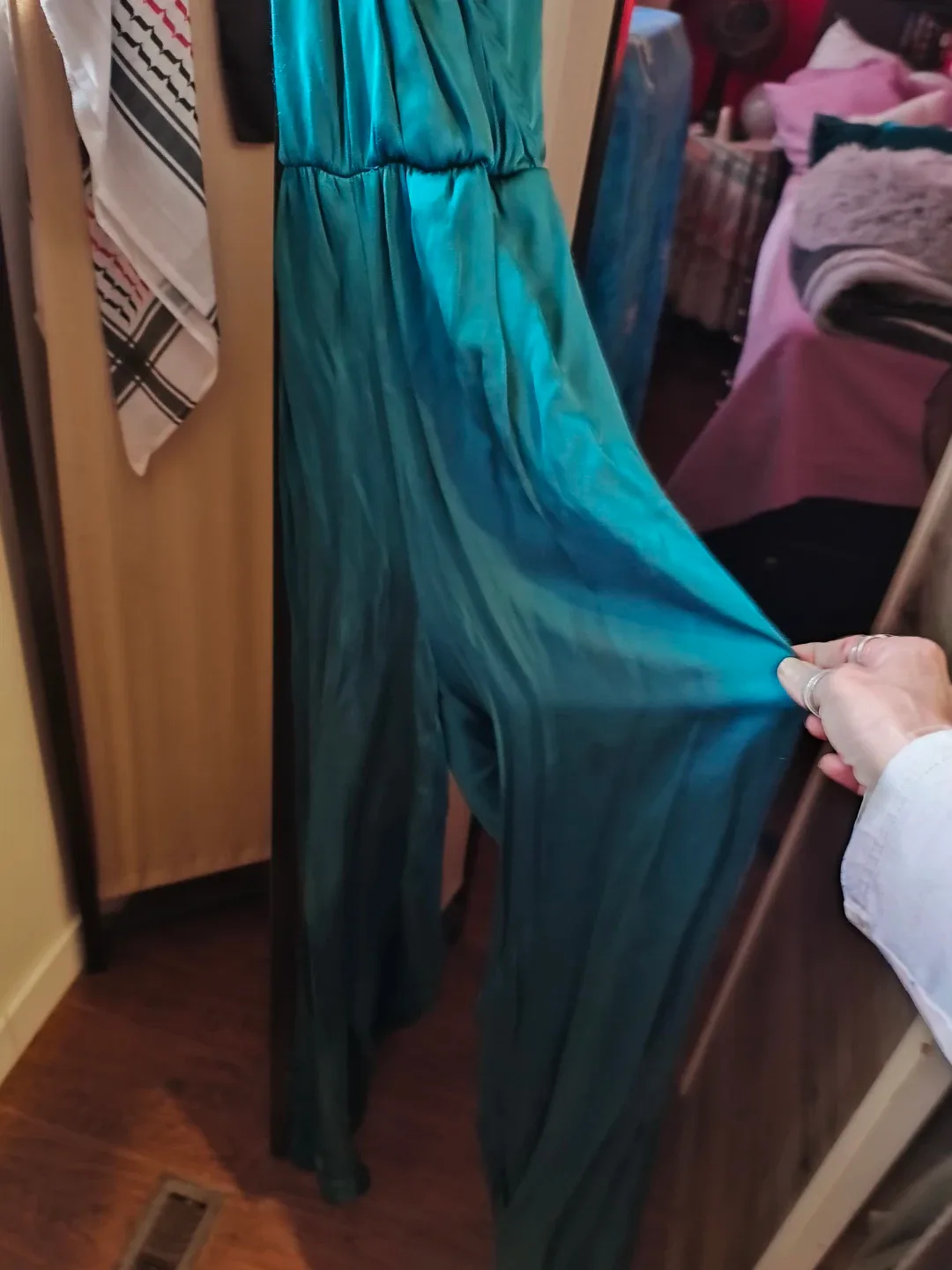Teal Halter Neck body suit with Crystal Chain Detail