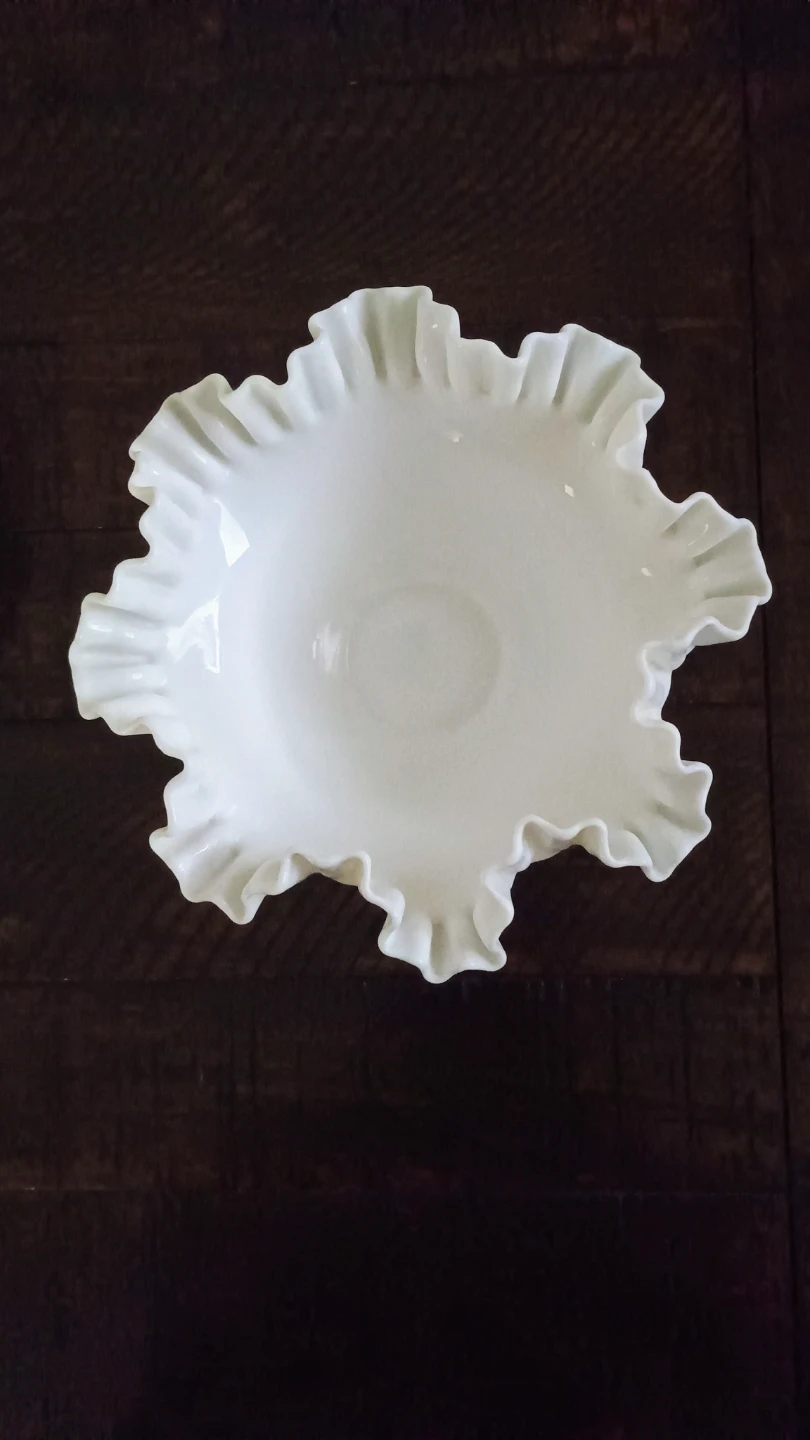Vintage White Hobnail Milk Glass Bowl with Ruffled Edge - photo 4