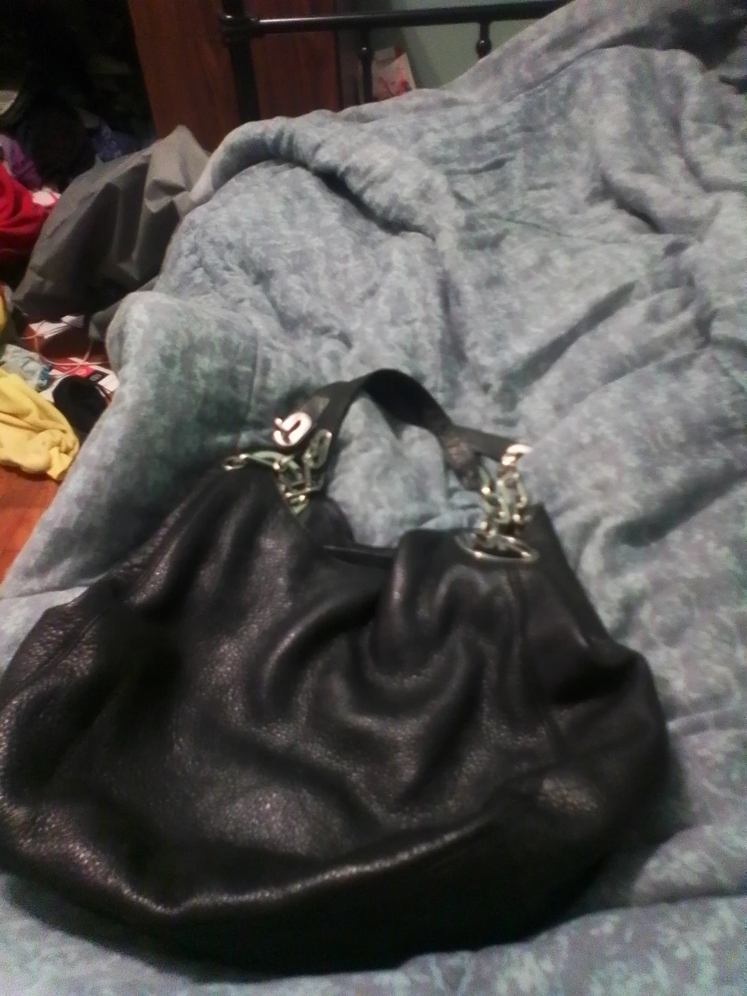 Michael Kors Black Leather Hobo Handbag