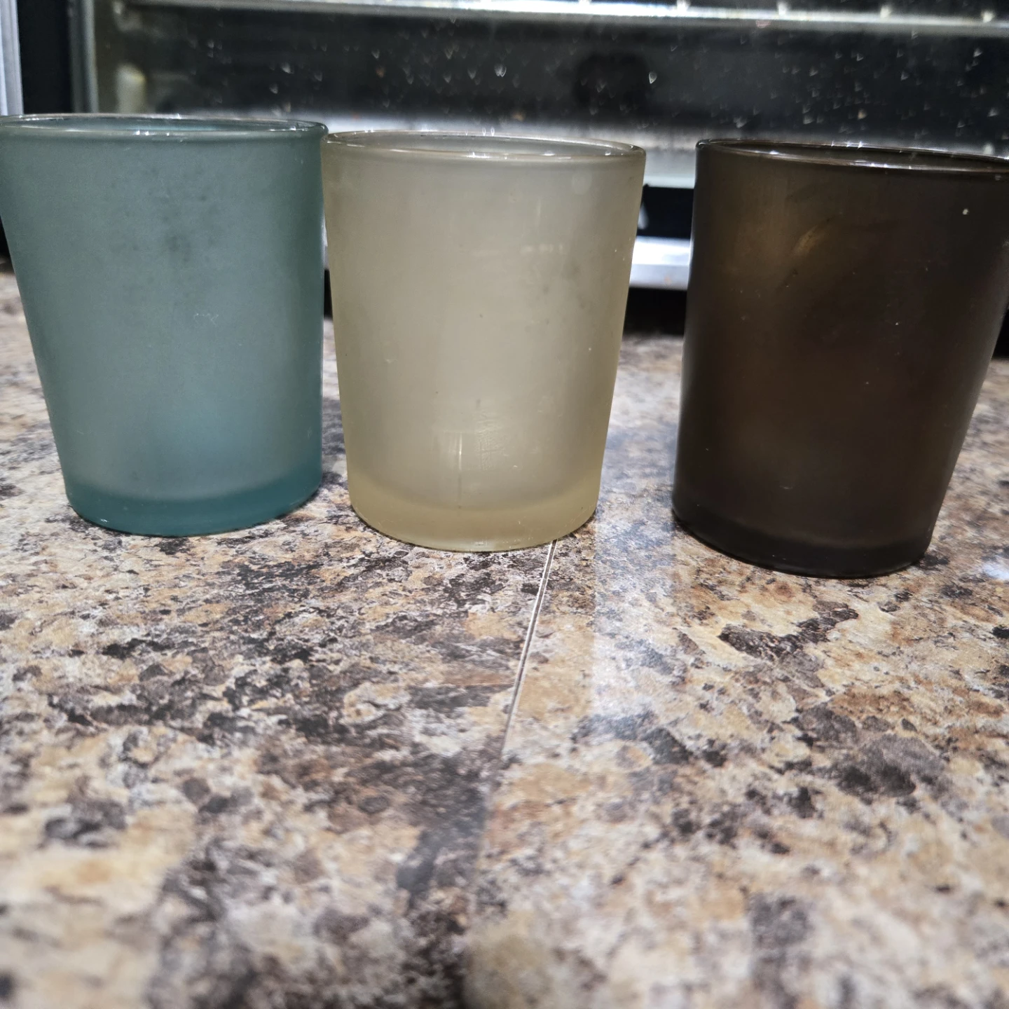 Set of 3 SMALL Frosted Glass Candle Holders