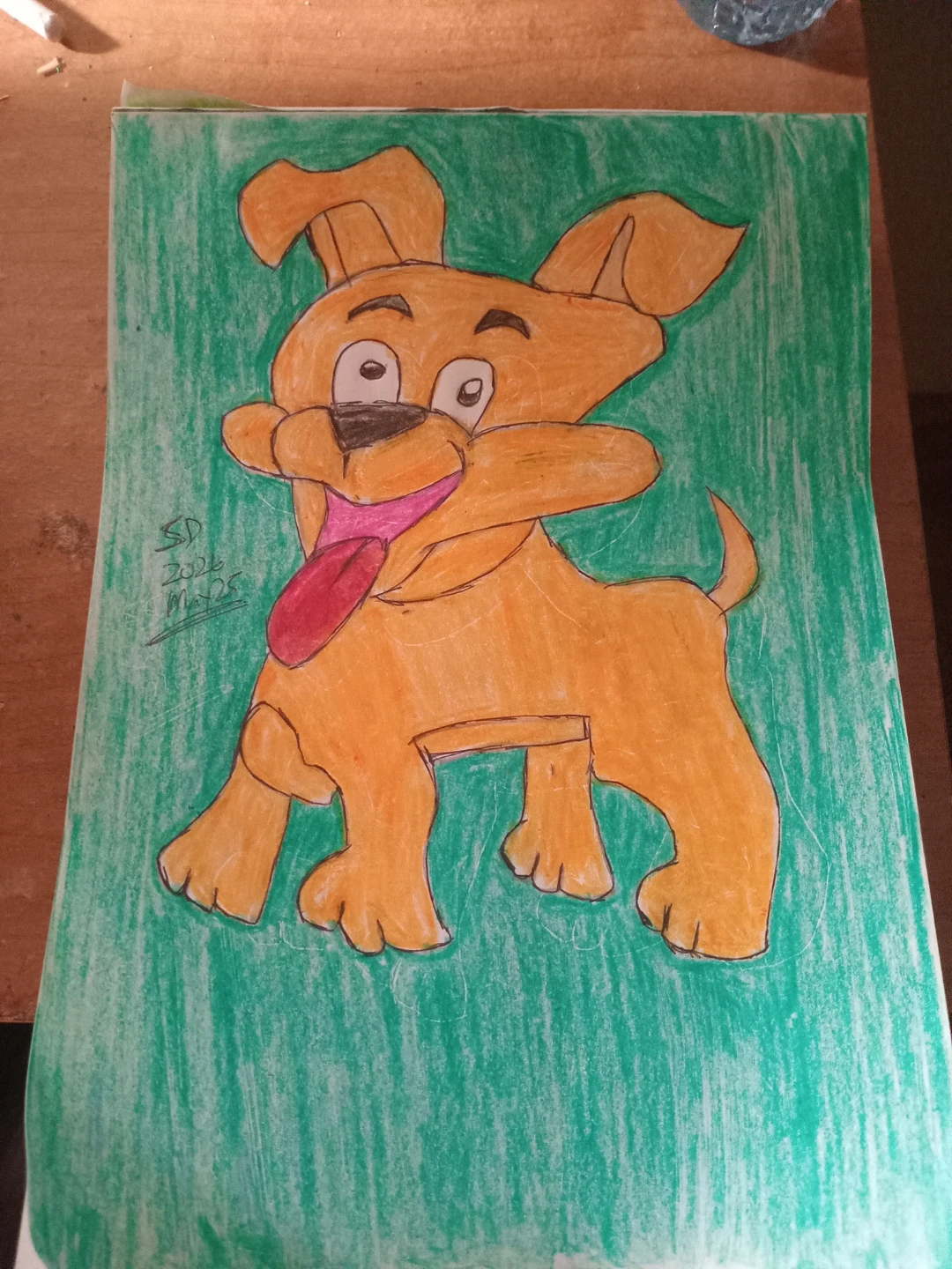 Orange Dog with a Green Background Drawing