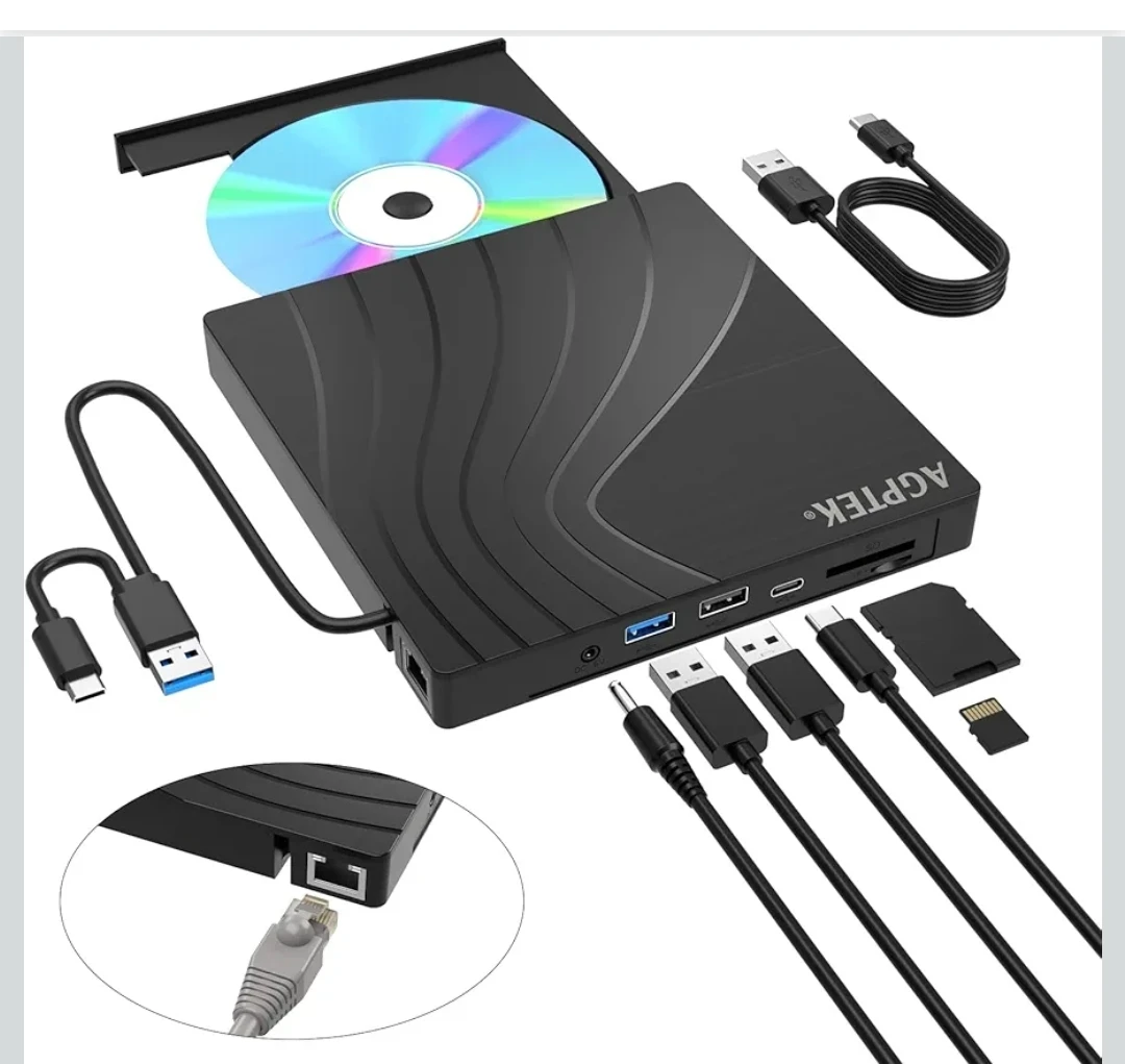 NEW External Drive with RJ45 CD DVD ROM +/-RW Burner card slots