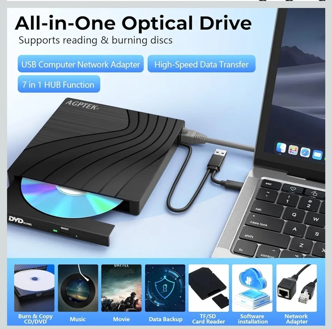 NEW External Drive with RJ45 CD DVD ROM +/-RW Burner card slots - photo 4