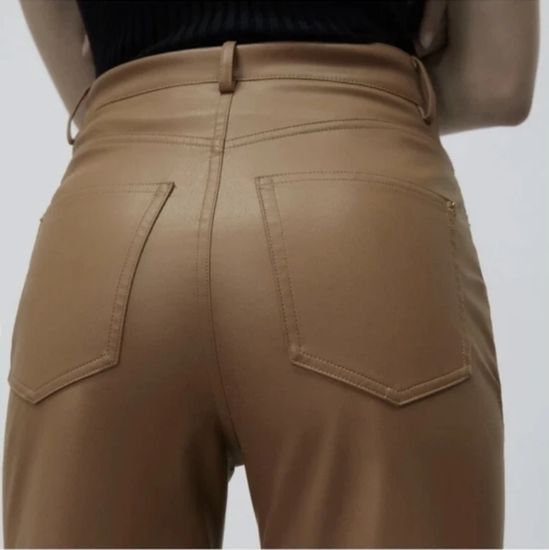 ZARA Tan Faux Leather Straight Leg Pants - Size 4 - NWOT - photo 2