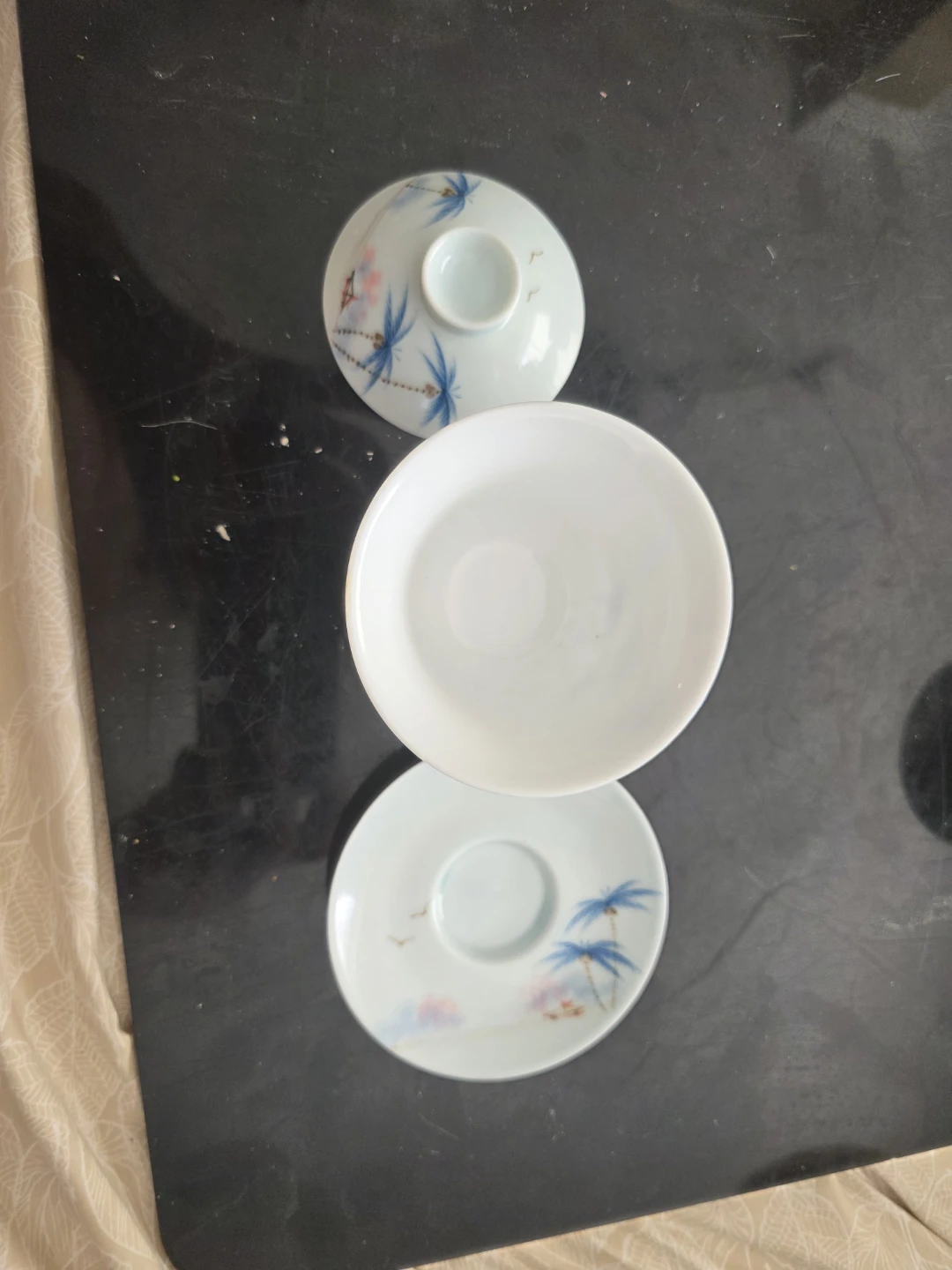 Porcelain Palm Tree Ceramic Tea Cup with Saucer and Lid - photo 2