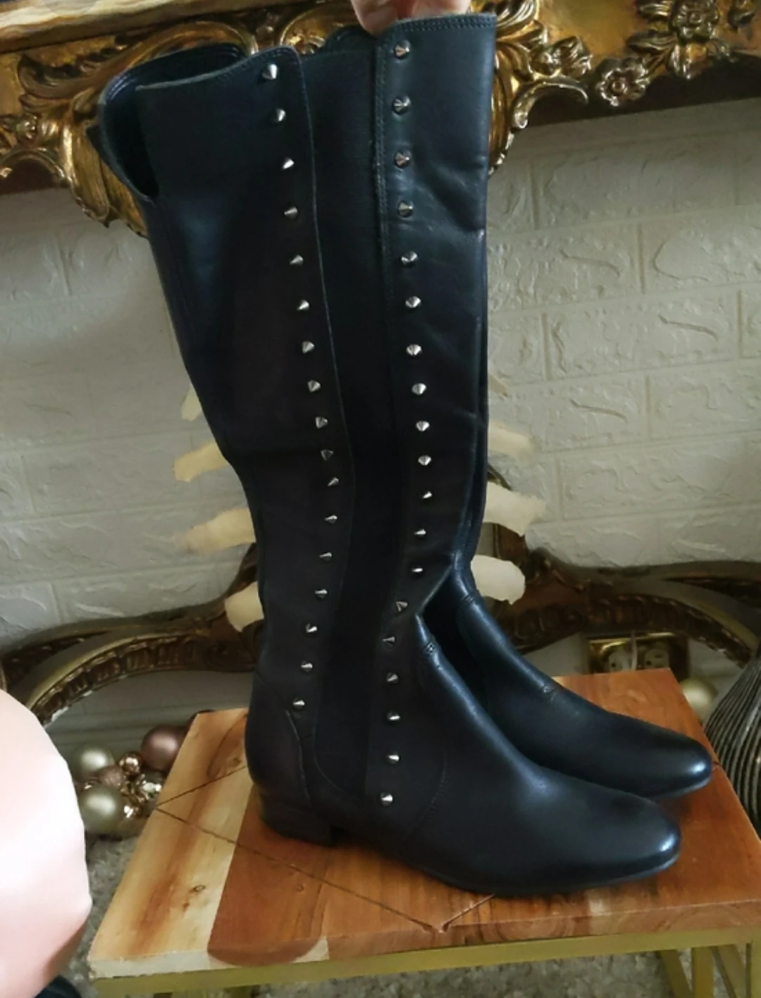 Black Studded Knee-High Boots