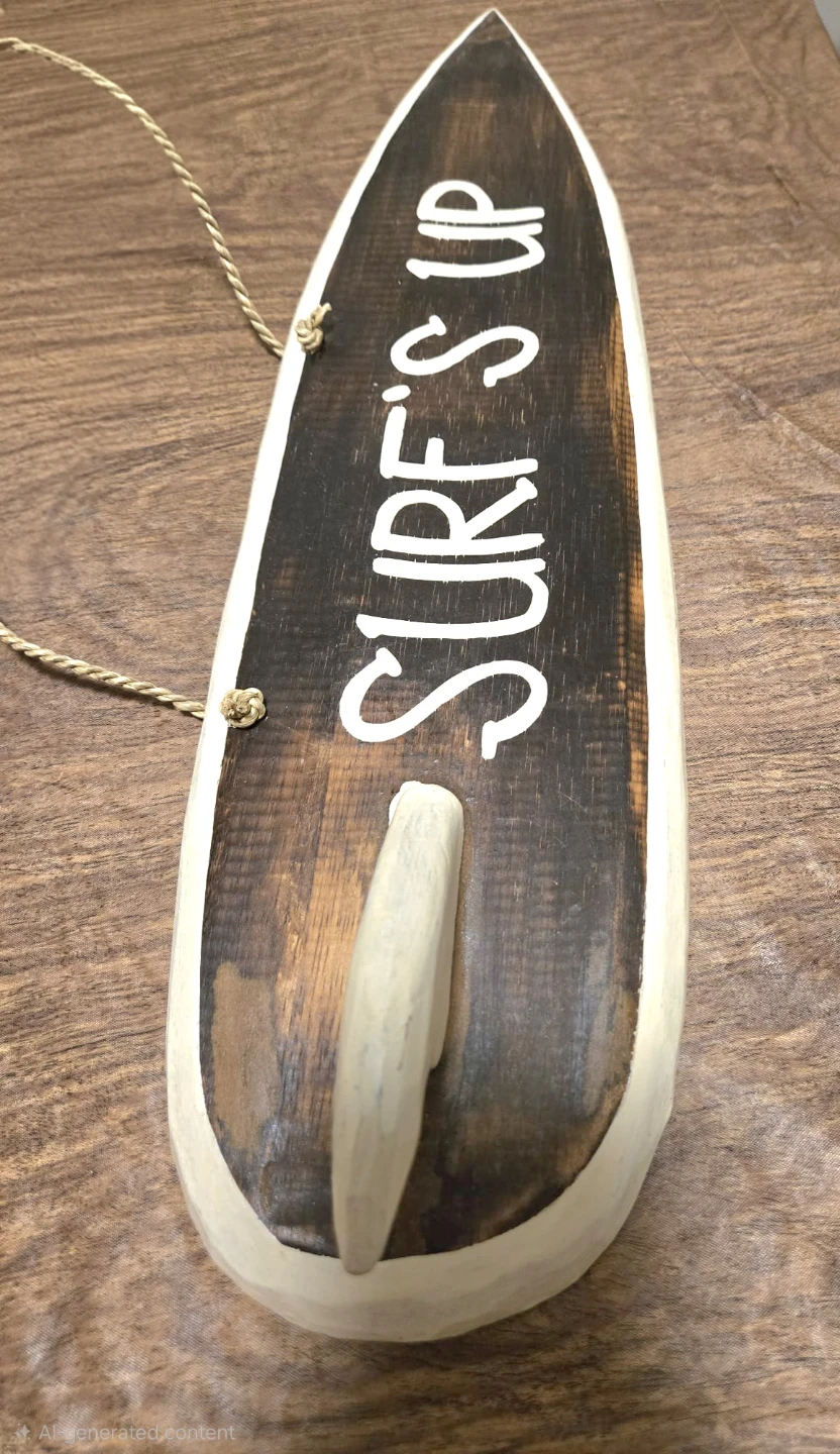 Wooden Surf's Up Sign with Hooks
