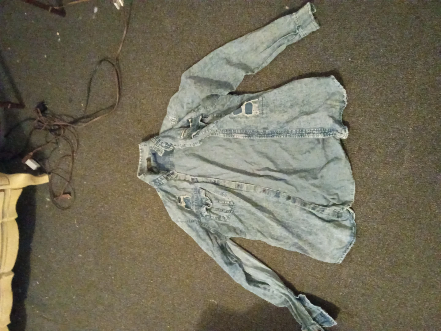 Distressed Denim Button-Up Shirt