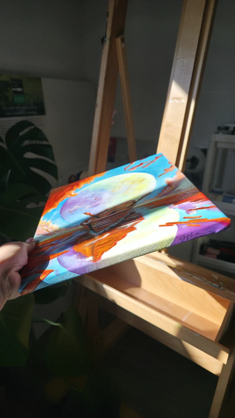 Original handmade acrylic Painting - Rowboat and Moon - photo 3